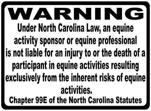 

Warning Sign North Carolina Equine Liability Law Sign, Inform Patrons at Your Horse Riding Facility of Your Company's Rules