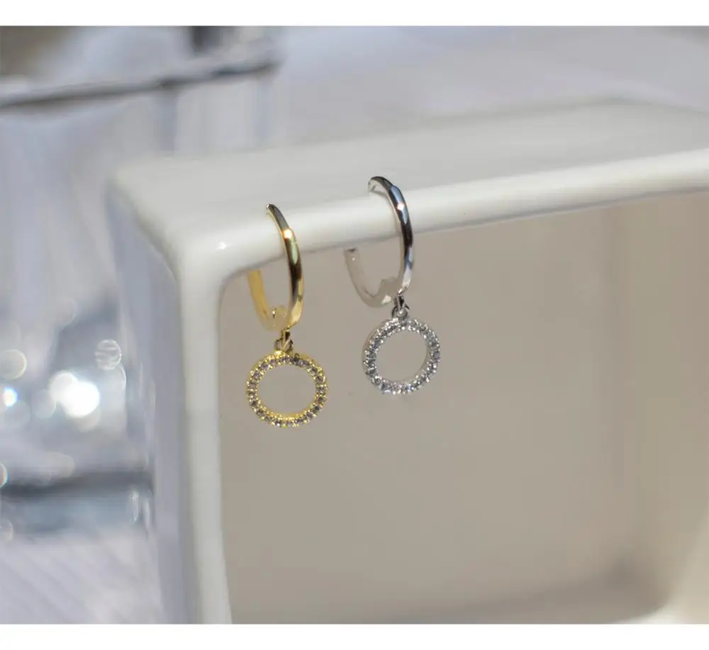 Серьги из стерлингового серебра 925 пробы, темперамент, циркон, круг, короткие серьги-капли, кольцо для ушей, модный тренд, дикие женские серебряные серьги, ювелирные изделия