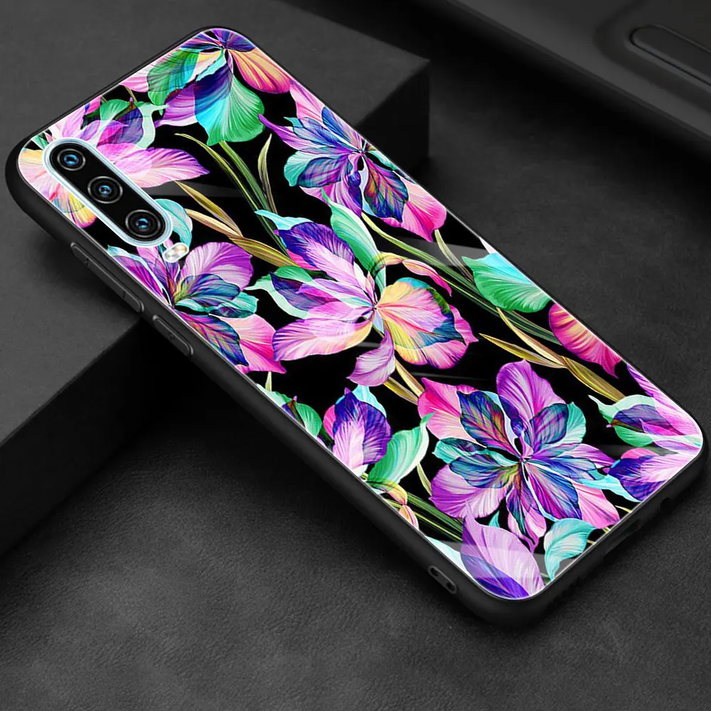 

Vintage Banana Leaf Flower Tempered Glass Phone Case For Huawei P30 P20 Lite P40 Pro P10 P Smart Z 2021 Celular Cover Fundas