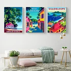 Модный постер в стиле ретро для путешествий, постер с изображением Карибского города, мультяшный пейзаж, холст для рисования, Настенная картина для гостиной