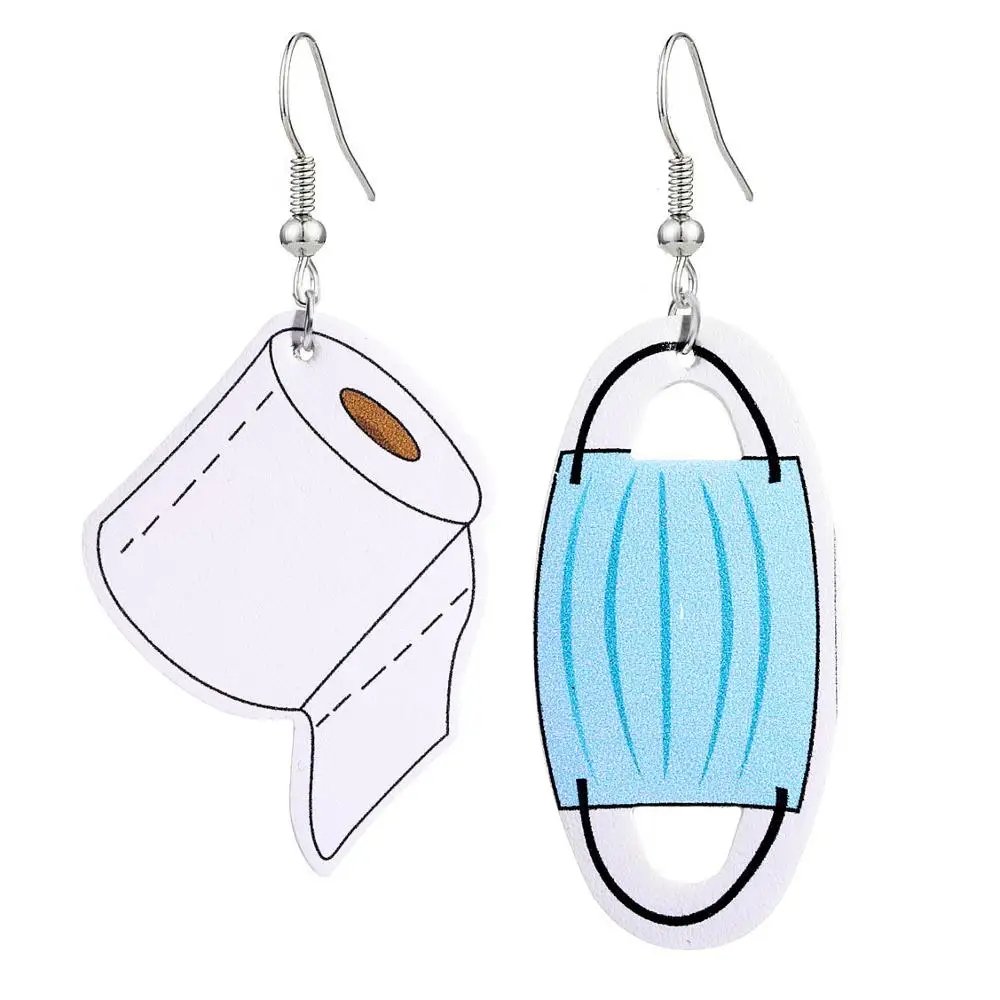 

New Personality Creative Masks Toilet Paper Roll Paper Dangle Earrings Fashion PU Leather Earrings Women Girl Jewelry Wholesale