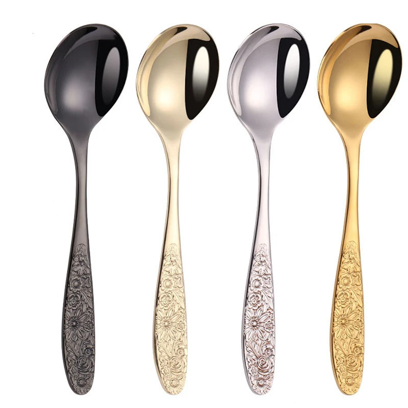 

Korean Round Head 304 Stainless Steel Spoons Household Tableware Cutlery Coffee Dessert Honey Dining Spoon Kitchen Supplies