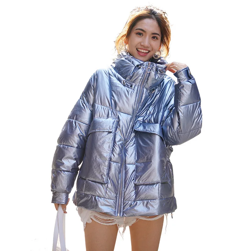 Женская куртка-пуховик оверсайз с воротником-стойкой яркая Короткая свободная