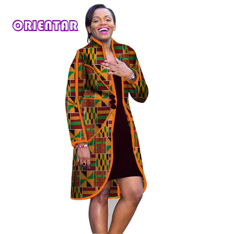 2 Pieces Set Women African Clothes African Print Trench Coats and Short Dress Bazin Riche Traditional African Clothing WY3893