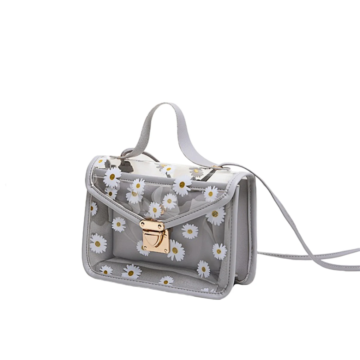 

2020 Fashion Women Transparent Shoulder Bag Daisy Print Small Square Bags Girls Crossbody Bag Handbag Tote For Travel Date