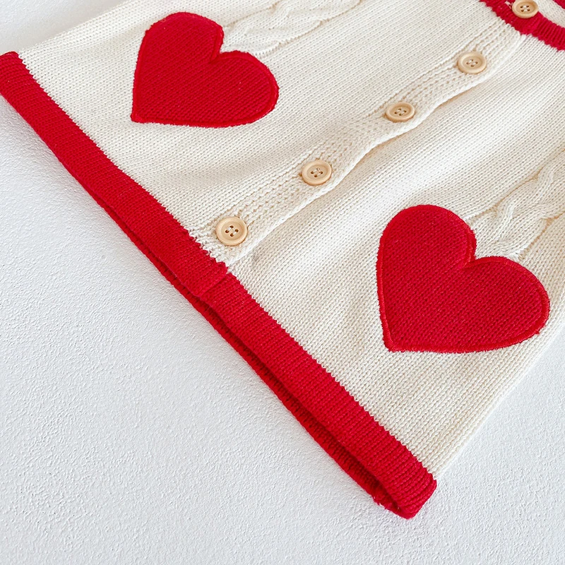 

0-3Yrs Baby Girls Pure Color Cute Loving Heart Cardigan Coat Children Clothing Spring Autumn Girls Knitted Kids Cardigan Coat