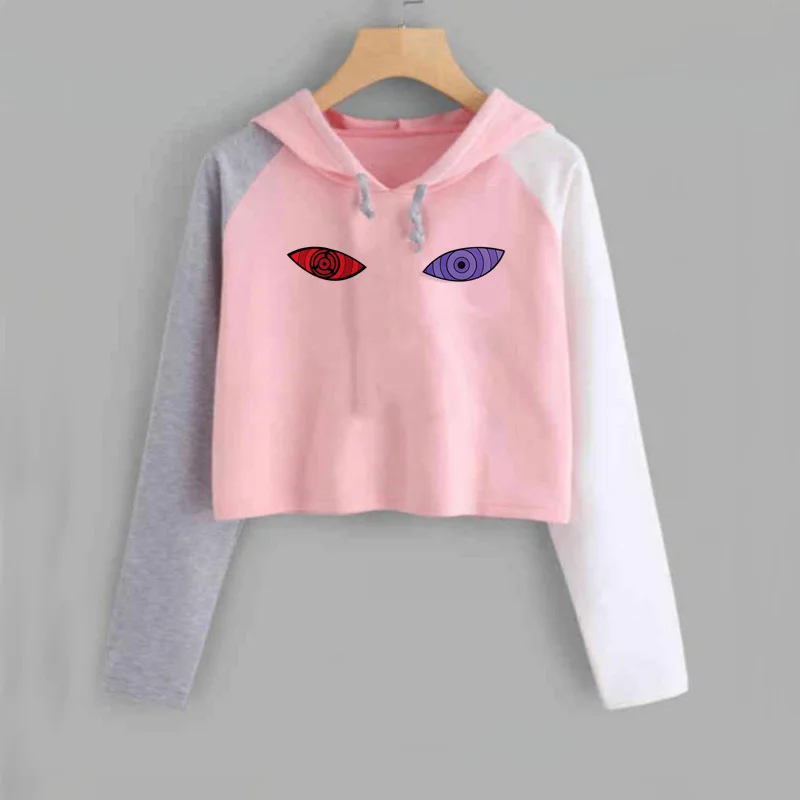 Harajuku аниме толстовки для женщин Наруто укороченная Толстовка Uchiha Uzumaki Hatake Eyes пуловер с рисунком толстовка хип хоп Уличная