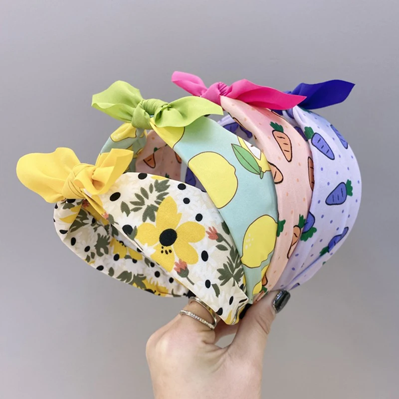 

Floral Fruit Printed Hairbands Children's Girls Lovely Rabbit Ears Headbands Dot Print Hair Hoop Sweet Hair Accessories