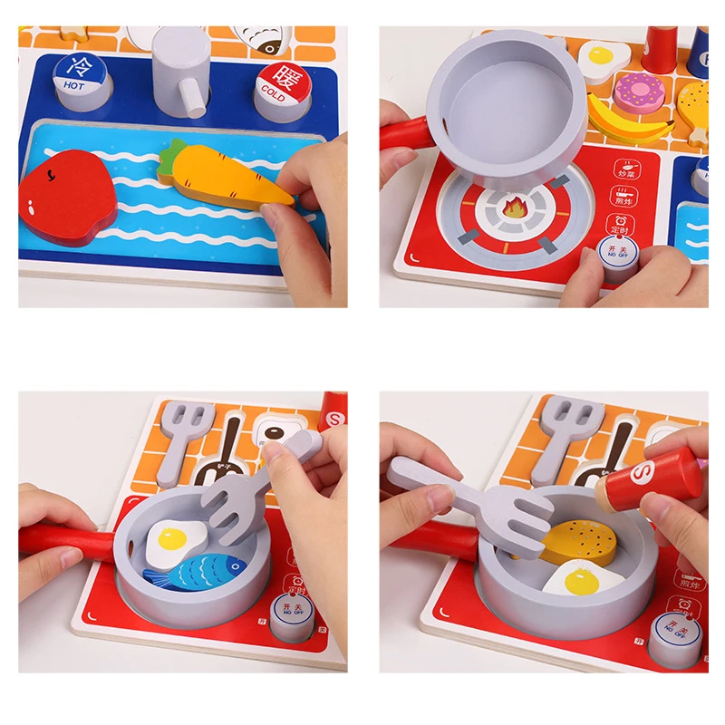 Деревянные игрушки для ролевых игр домик резки овощей рыбы готовки кухонные