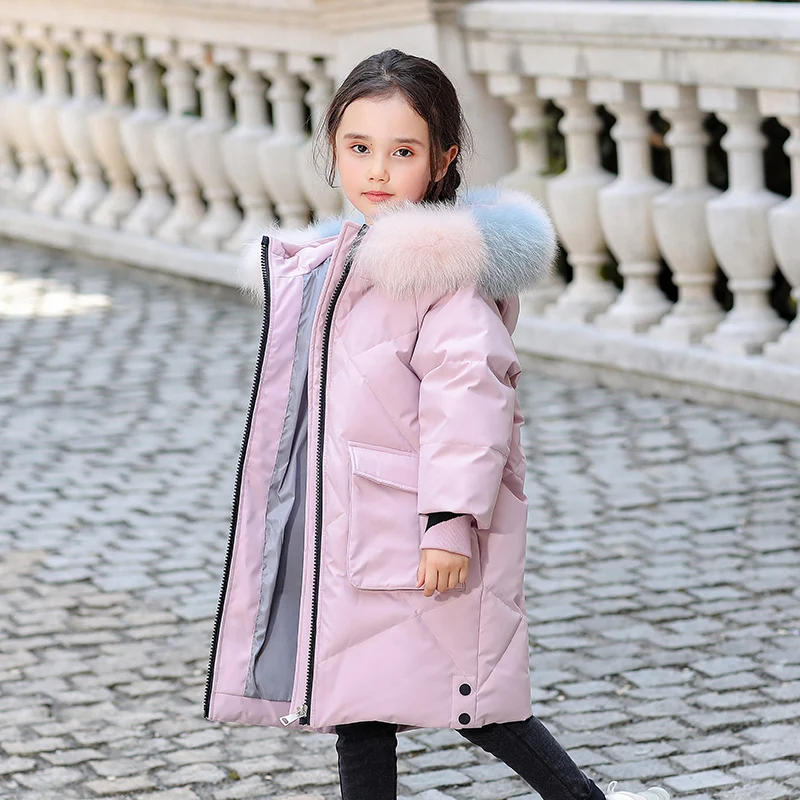 2021 Girls Winter Thickened Warmth Slim Bright Big Fur Collar Down Padded Jacket