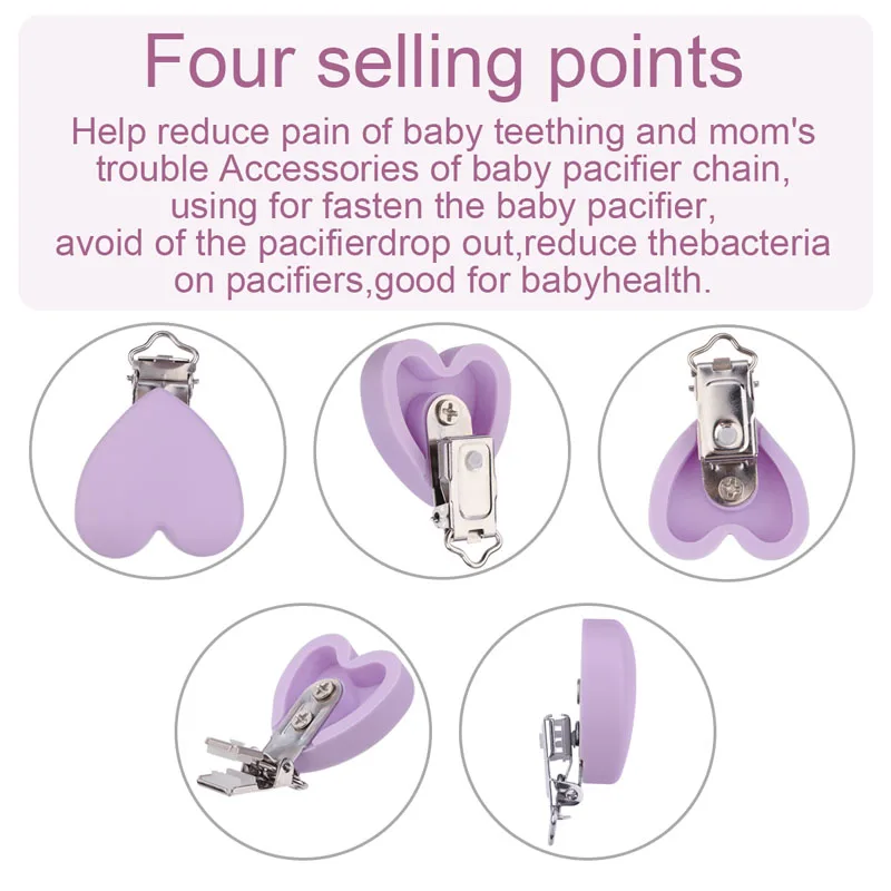 TYRY.HU-chupete de silicona con corazones, cadena de chupete con Clip, Clips de lactancia sin BPA, accesorios para chupete, 1 unidad-1