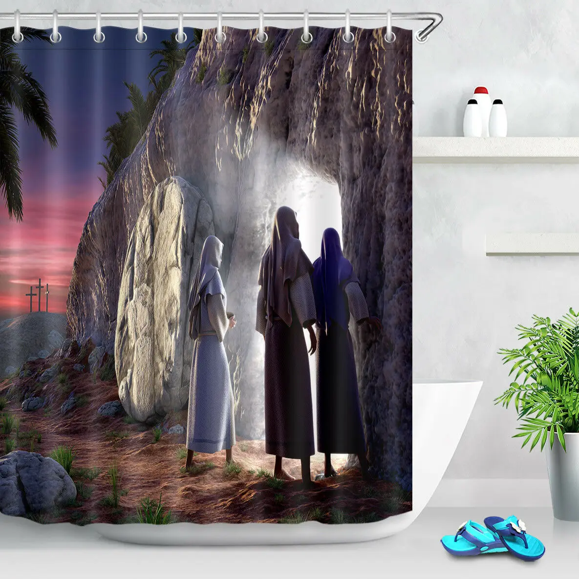 

Navitity of Jesus Fabric Shower Curtain Set Polyester Liner Bathroom Accessories