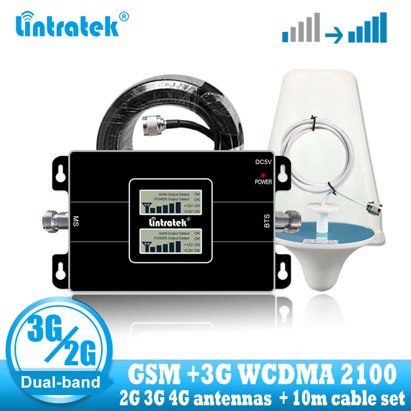 Lintratek Россия 2G GSM 900 3G 2100 повторитель сигнала для сотового телефона Сотовый усилитель GSM WCDMA UMTS 2100 2G 3G 4G сигнальная антенна