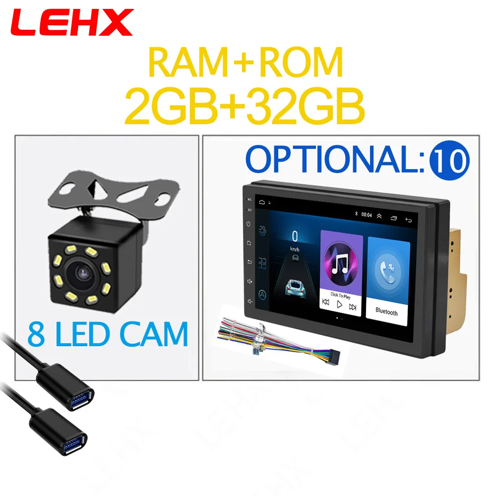 LE7016-32G-CAM 7 дюймов Android 8,1 2 Din Автомобильный радио мультимедиа Playe Универсальный Авто Стерео Gps навигация Bluetooth видео плеер камера заднего вида - Цвет: LE7016-32G-CAM