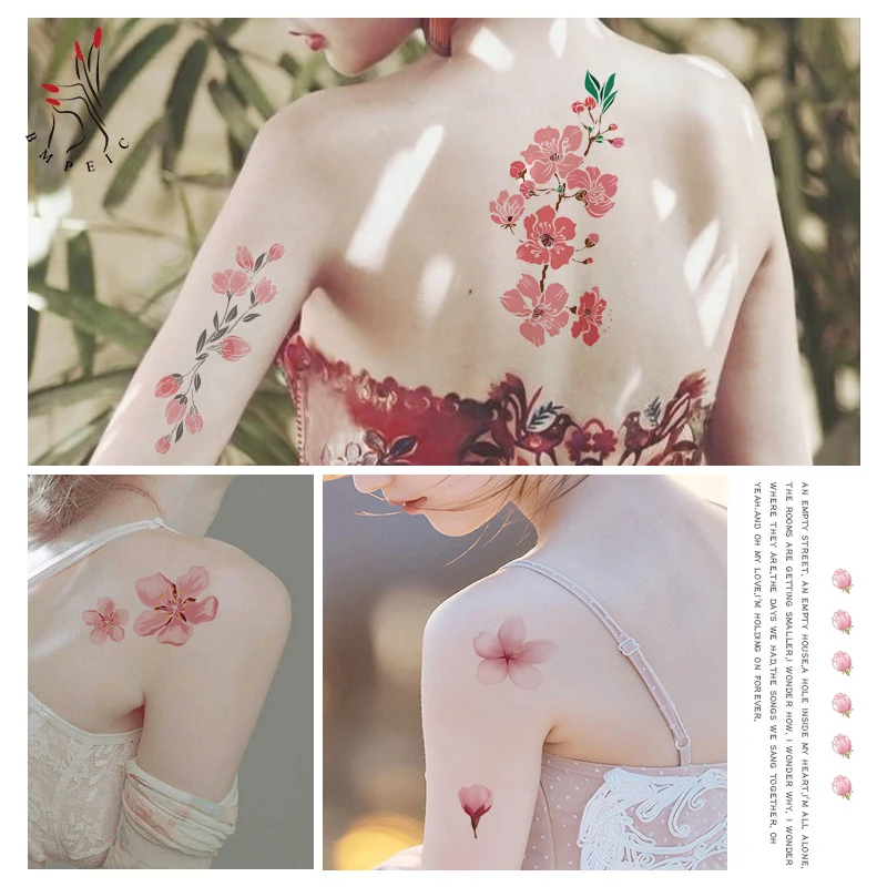 

Fashion Sexy Woman Fresh Pink Flower Tattoo Sticker Design 3D Temporary Waterproof Arm Expression DIY Face Hand Lovely Body Art