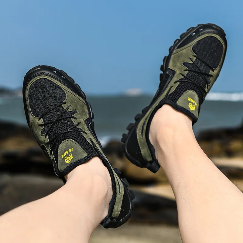 

Upstream Climbing Shoes Men Leather Trekking Fishing Shoes Women Breathable Mountain Camping Sports Shoes Outdoor 2021 Summer