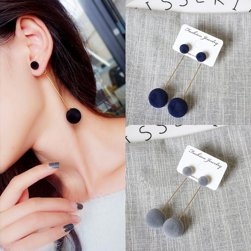 Новая мода Красный Черный плюшевый шар Висячие Серьги Корейская версия