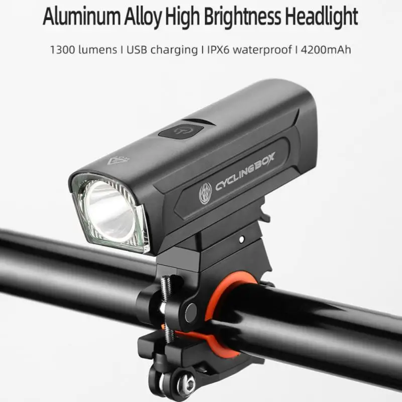 

4200mAh MTB Front Lamp Headlight Aluminum Ultralight Flashlight Bicycle Light 1300 Lumens Bike Light Rainproof USB Rechargeable