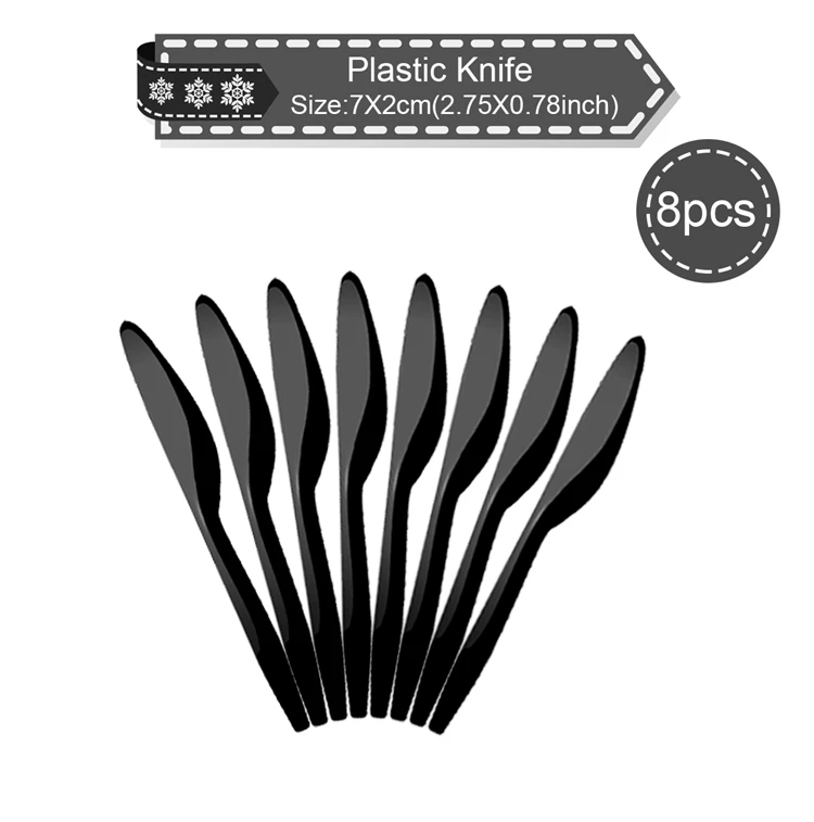 Plastic Knife 8pcs PATIMATE Black Gold Tableware Christmas Tableware Merry Christmas Decoration For Home Table Happy New Year Decor Navidad - Цвет: Plastic Knife 8pcs