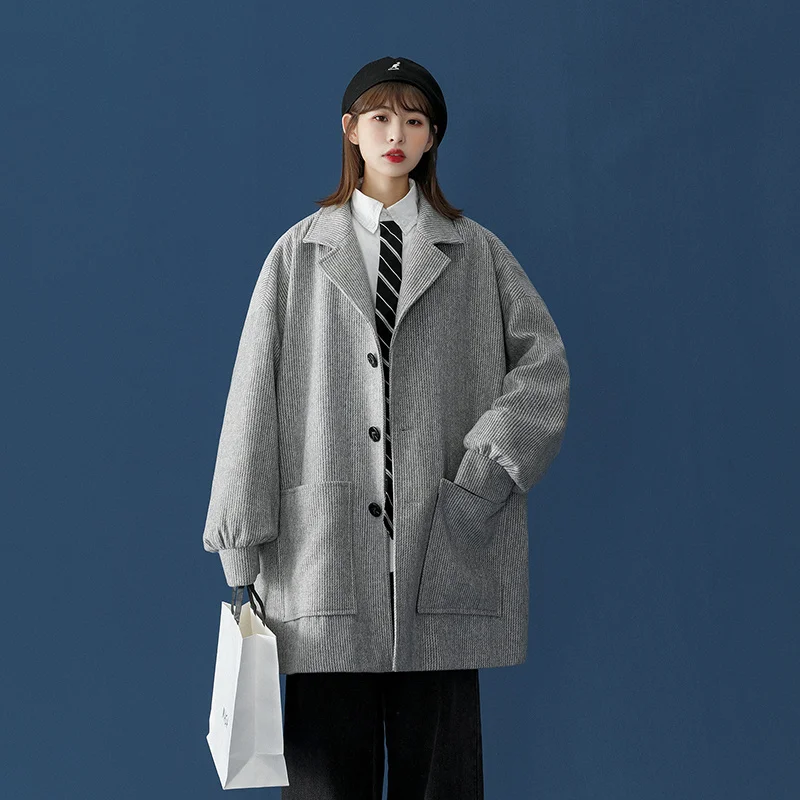 Женское шерстяное пальто Повседневная ветровка средней длины весна-осень -