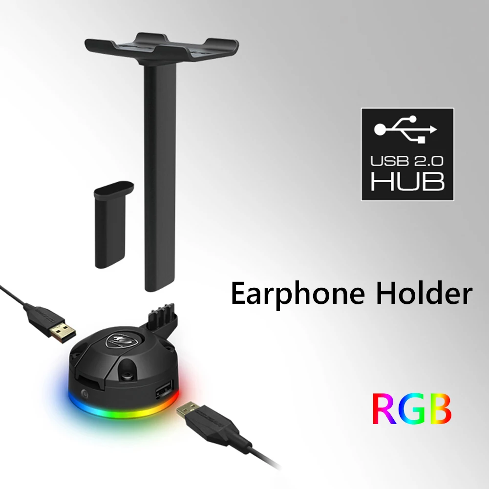 

Gaming Headphone Hanger Stand Dual USB Ports Splitter RGB Suction Cup Earphone Holder Support Bracket