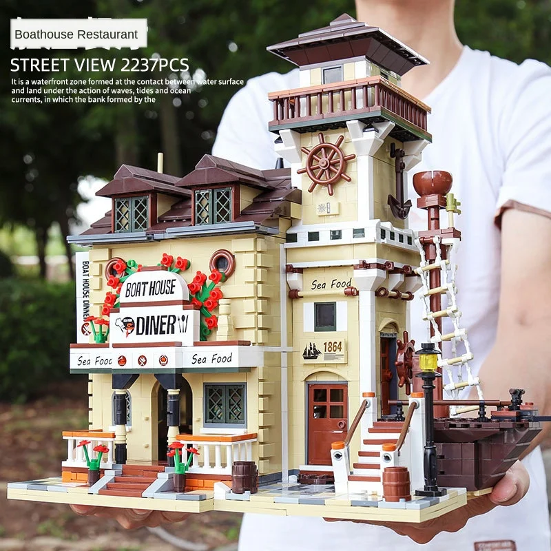 

Серия «городская улица», старый Рыболовный магазин, модель дома, ресторана, строительные блоки, игрушки для детей, кубики Lepining, подарки