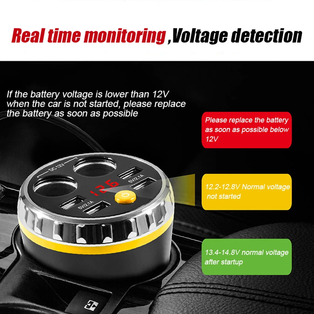 VR robot Dual Car Cigarette Lighter Socket Splitter Adapter 5V 2.1A 4 Ports USB Charger Voltage Monitor Car Cup Holder