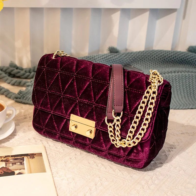 Wine red-large Новая модная женская сумочка красная цепочка маленькая стеганая винтажная Роскошная брендовая дизайнерская ручная сумка - Цвет: Wine red-large