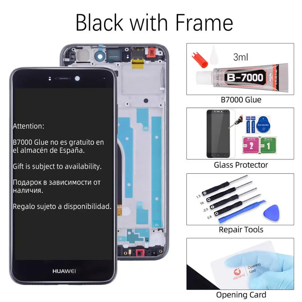 With Frame Black Дисплей для HUAWEI P8 Lite LCD в сборе с тачскрином на рамке 5.2‘’ черный золото белый синий - Цвет: With Frame Black