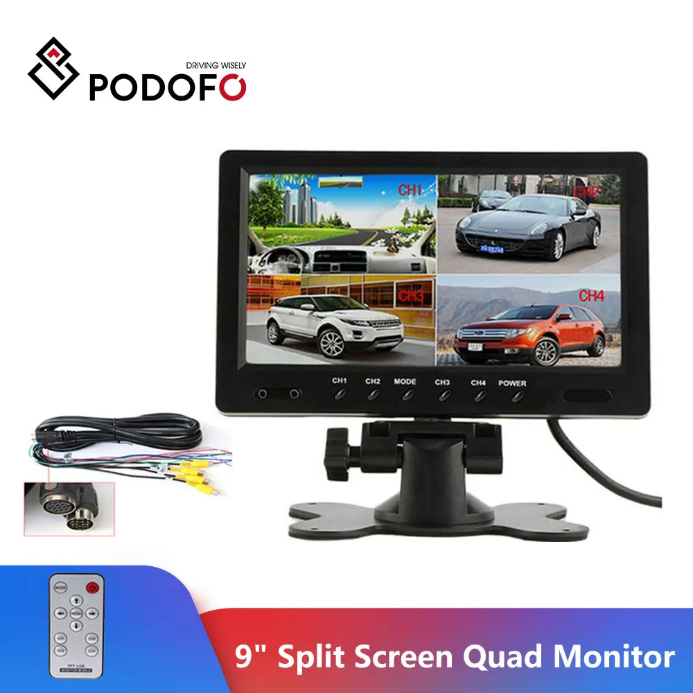 Монитор для системы видеонаблюдения Podofo Раздельный ЖК-дисплей 9 дюймов 4 разъема