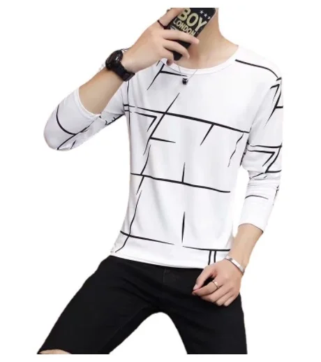 

2022NEW T Shirt Men Autumn Winter Men Long Sleeve T-shirt Stripe Shirt New Tshirt T Shirts O-Neck Casual Pink White Black