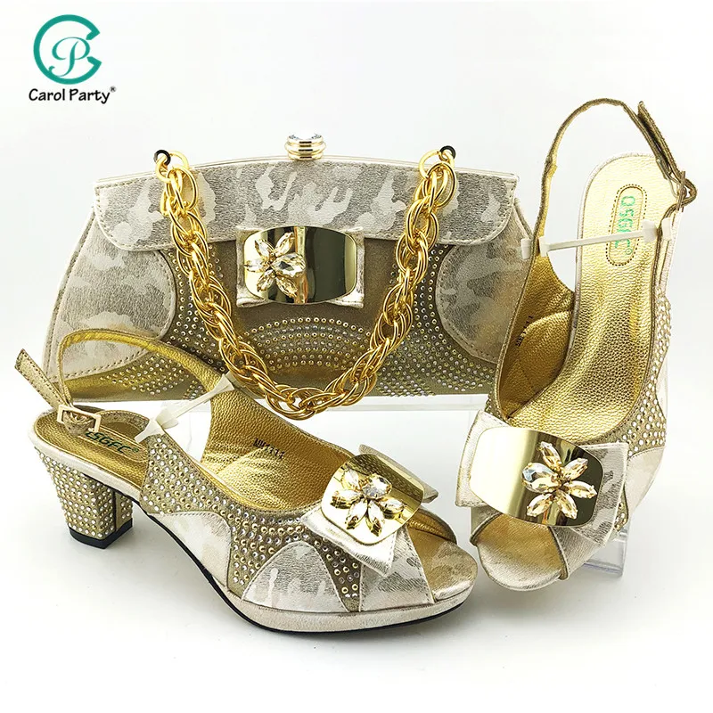 Новейший итальянский дизайн женская обувь и сумка в комплекте со стразами Цвет