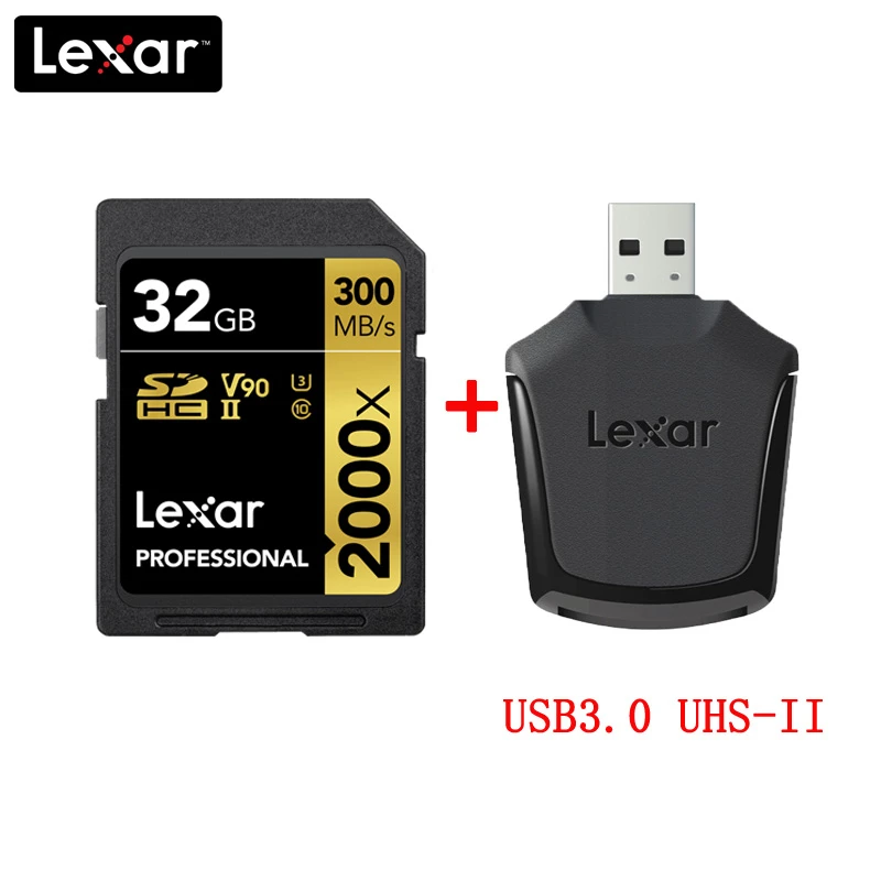 100% Оригинальный Lexar 300 МБ/с. карты памяти SD 32GB 2000x SDXC UHS-II U3 Flash высокая скорость для 3D