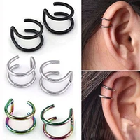 no pierced ear clip simple personality stainless steel double c cartilage earrings titanium steel u shaped double ring