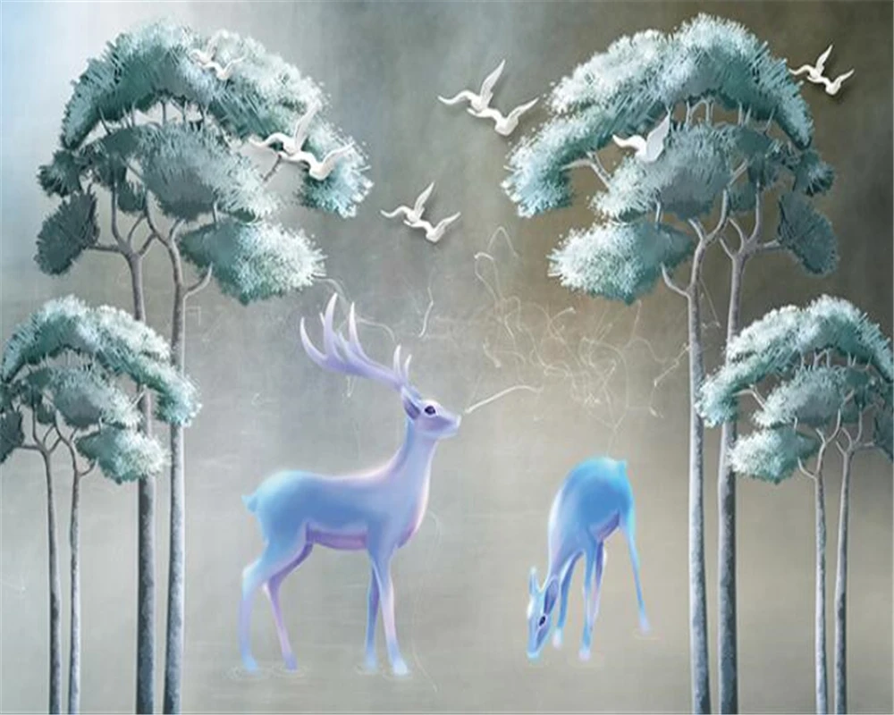 Diantu обои современные HD бледно-голубые гинкго дерево Лось фон для телевизора