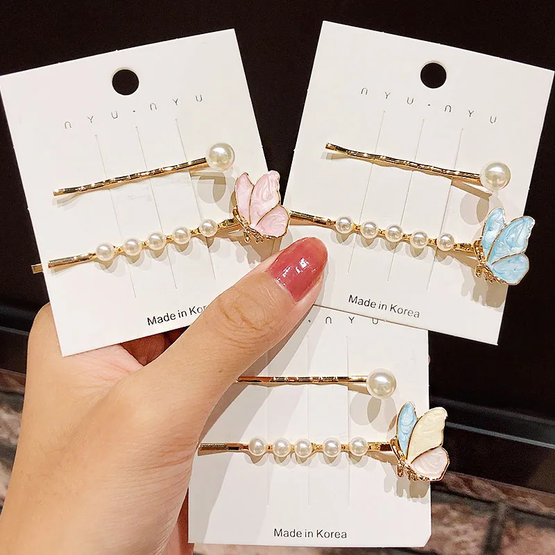 Заколки для волос 2 шт./компл. красивые заколки с жемчужинами и бабочками модные