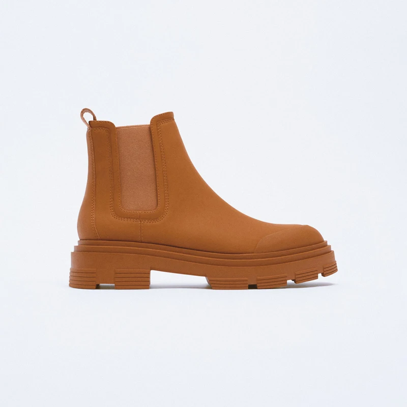 

2021 Autumn And Winter All-match Leather Chelsea Thick-soled Martin Boots Smoke Tube Short Boots Women's Platfom Rain Boot Botas
