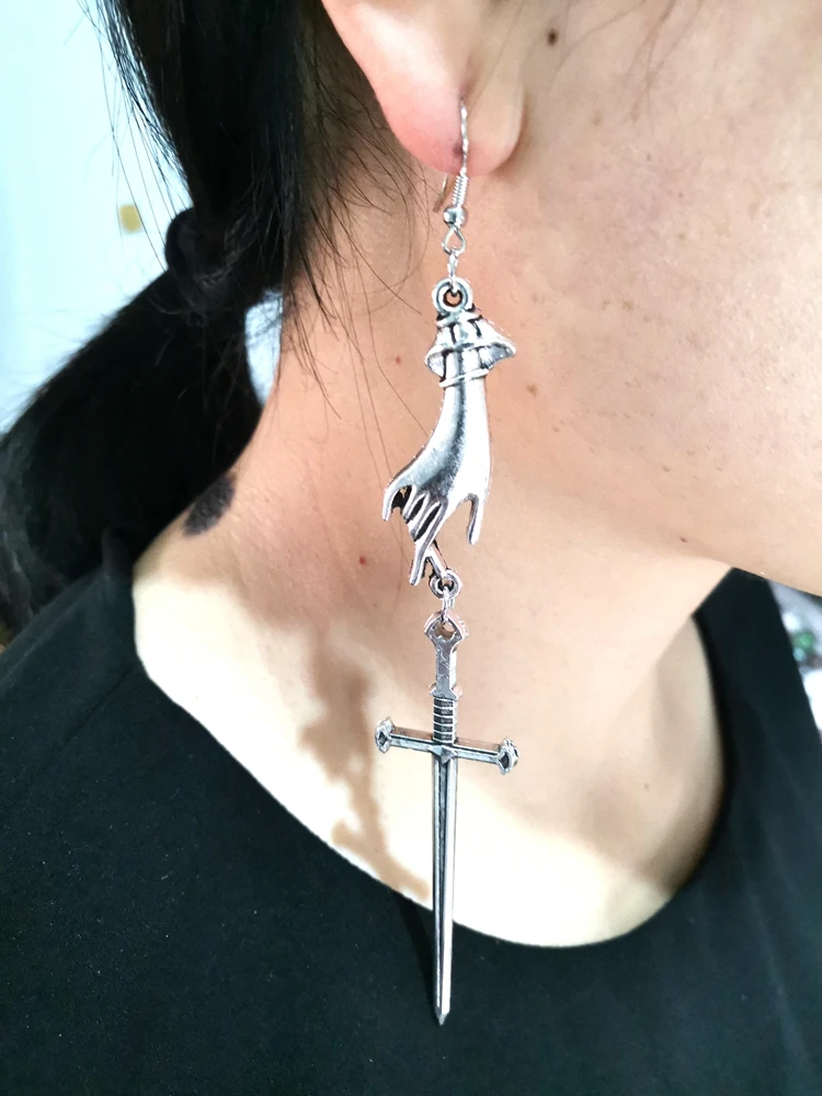 New Tarot Earrings Large Sword Antique Hand Statement Gothic Medieval Witchy Mystery Classics Fashion Women Gift | Украшения и