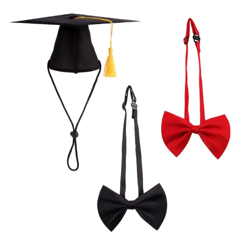 

2Pcs/Set Pet Dog Graduation Cap Bow Tie Decoration Photography Props Head-wear Hat Costume