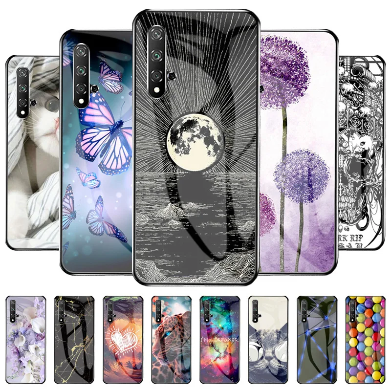 

For Huawei Honor 20 Case Tempered Glass Phone Cover On Huawei Honor 20S 20 PRO YAL-L21 Nova 5T Soft Silicon Painted Capas