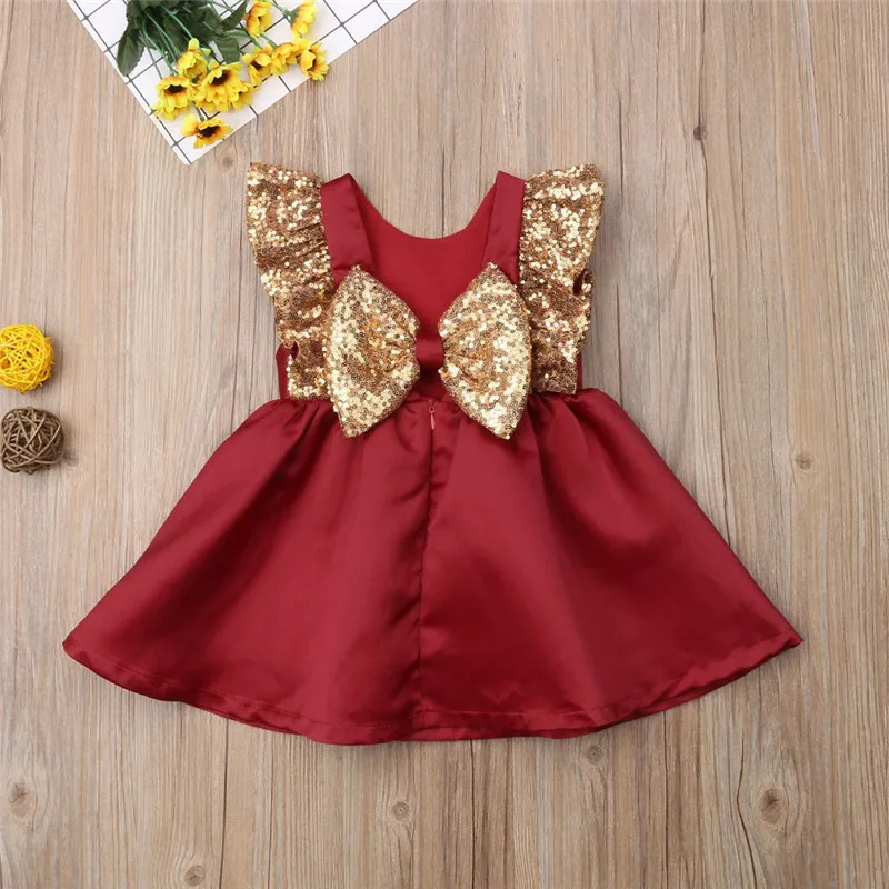 

1-6T Christmas kids Baby Girl Princess Dress Elegant Formal Party Pageant Cute sequin Dress Xmas Infant Bowknot check Vestidos