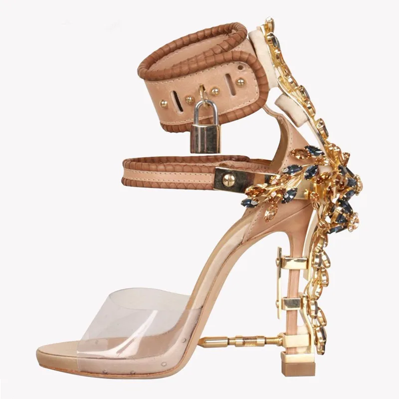 Дизайнерские женские сандалии-гладиаторы с кристаллами Прозрачные босоножки из