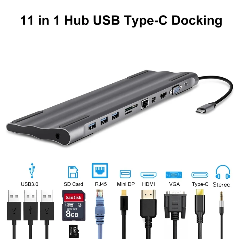 

11 All-In-One Docking Station Usb 3.0 Hub Hdmi Charger Heat Dissipation with Mini Dp for