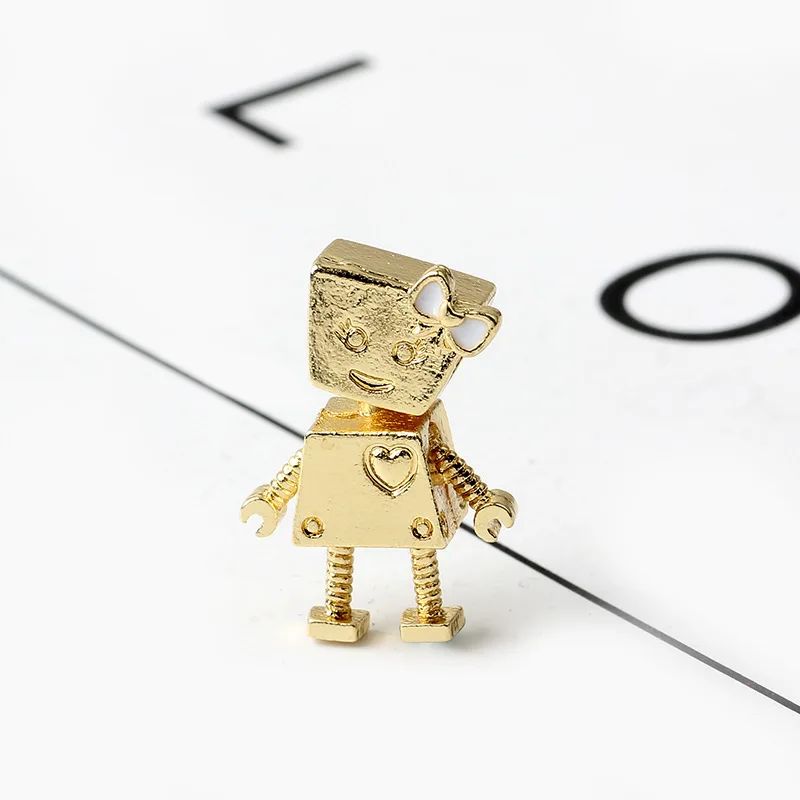 Gold 5 шт., хит, подходит для оригинального браслета Pandora, три цвета, робот, сердце, подвески для девушки, сплав, бисер,, новейшая Летняя коллекция, сделай сам - Цвет: Gold