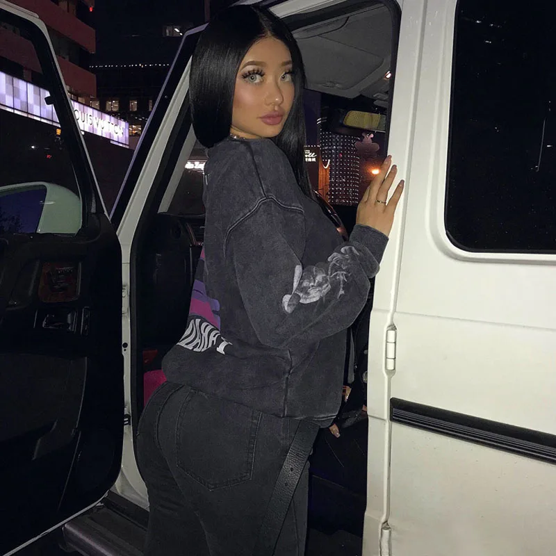 Уличный хлопковый свободный свитер с капюшоном 2 цвета | Женская одежда