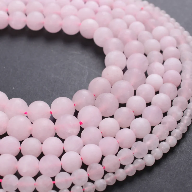 

Natural Stone Beads Matte Rose Quartz Frosted Pink Crystal Round Loose Beads 4 6 8 10 12mm For Bracelets Necklace Jewelry Making