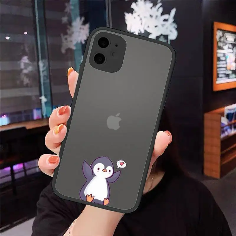

Phone Case For iPhone 12 11 Mini Pro XR XS Max 7 8 Plus X cartoon penguin Matte transparent cover