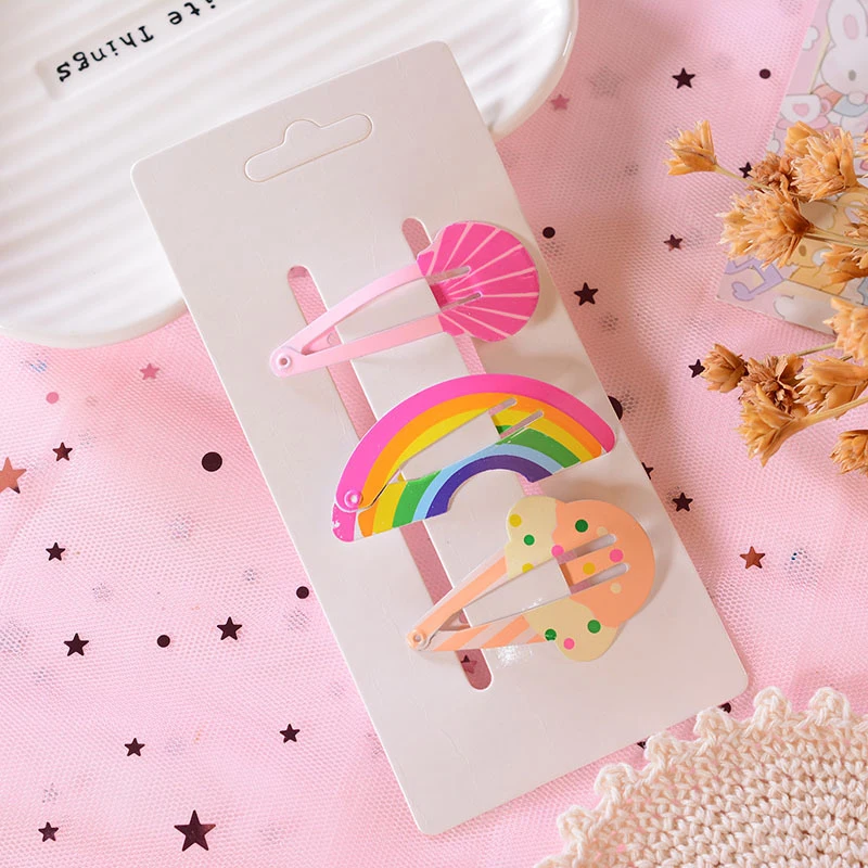 Shell rainbow ice cr Новинка; Детские аксессуары для волос; головной убор; комплект из 3 предметов; заколка для волос с рисунком ананаса и фруктов и радуги для девочек; заколка для волос с рисунком; BB клип - Цвет: Shell rainbow ice cr