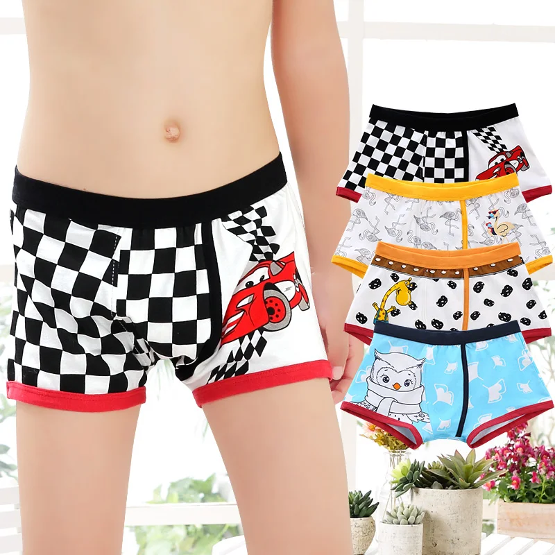 4 шт./лот нижнее белье для мальчиков с мультяшными машинками мягкие дышащие шорты