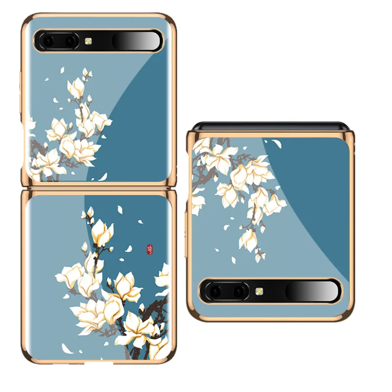 z flip funda case for samsung galaxy z flip f7000 5g elegant scholarly flower patterned tempered glass phone case cover z flip free global shipping